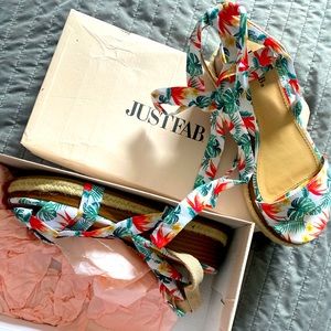 Women’s White Aloha Lace Up Wedge Sandals